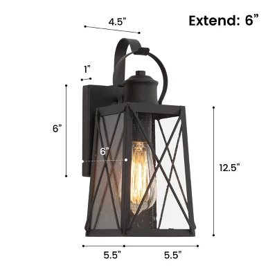 12.5" Metal/Glass "X" Outdoor Wall Lamp Black - LNC - Image 10