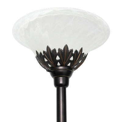 Torchiere Floor Lamp With 2 Reading Lights And Scalloped Glass Shades Restoration Bronze/White - Lalia Home - Image 4
