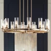 Stiffel Aron Brass Gold Wagon Wheel Chandelier 36" Wide Modern Clear Glass Shade 12-Light Fixture For Dining Room House Foyer Kitchen Island Entryway