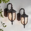 John Timberland Bellagio Vintage Outdoor Wall Light Fixtures Set Of 2 Veranda Bronze Downbridge 16 1/2" Champagne Hammered Glass For Post Exterior