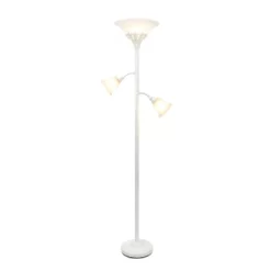 Torchiere Floor Lamp With 2 Reading Lights And Scalloped Glass Shades White - Lalia Home