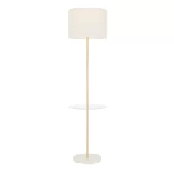Chloe Contemporary Shelf Floor Lamp With Marble Base/Glass Shelf And Linen Shade White (Includes LED Light Bulb) - LumiSource
