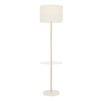 Chloe Contemporary Shelf Floor Lamp With Marble Base/Glass Shelf And Linen Shade White (Includes LED Light Bulb) - LumiSource