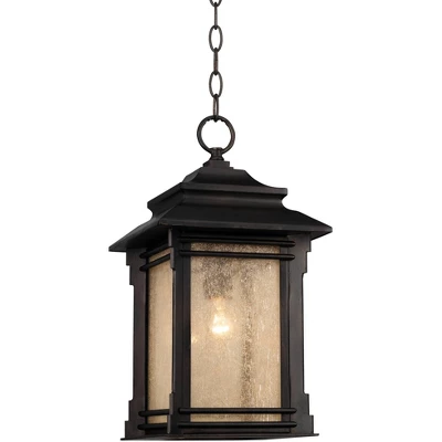 Franklin Iron Works Hickory Point Rustic Outdoor Hanging Light Walnut Bronze 19 1/4" Frosted Cream Glass Damp Rated For Post Exterior Barn Deck House - Image 2