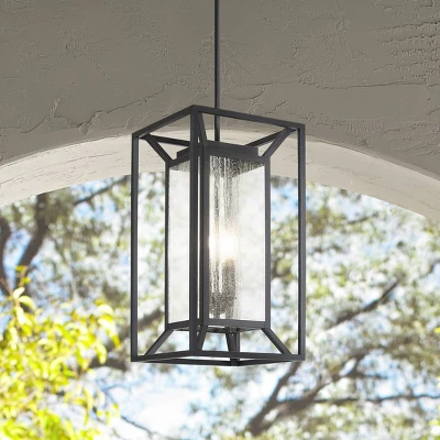 Minka Lavery Modern Outdoor Hanging Light Fixture Sand Coal Damp Rated 22" Clear Seeded Glass For Post Exterior Porch Yard Patio
