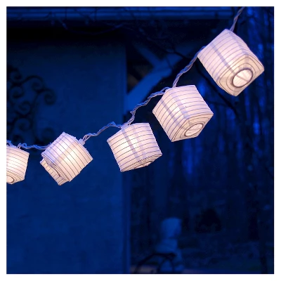10ct 2.5"x7' Square Electric String Lights With Nylon LED Lanterns White
