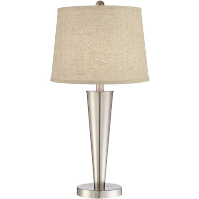 360 Lighting Geoff Modern Table Lamps 26" High Set Of 2 Brushed Nickel With USB Charging Port Cream Burlap Drum Shade For Bedroom Living Room Desk - Image 3
