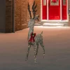 Northlight 74" LED Lighted Champagne Deer With Red Bow Outdoor Christmas Decoration