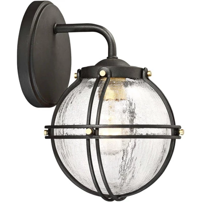 Minka Lavery Mid Century Modern Outdoor Wall Light Fixture Black 10 1/4" Round Glass Shade For Post Exterior Deck Porch Yard Patio