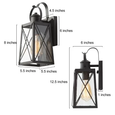 12.5" Metal/Glass "X" Outdoor Wall Lamp Black - LNC - Image 11