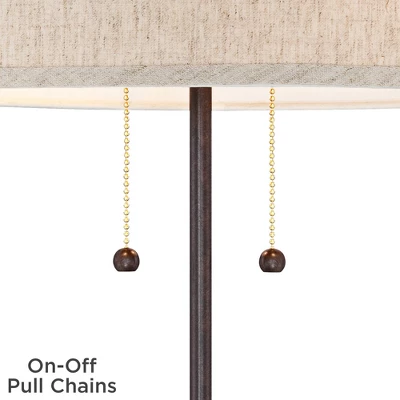 360 Lighting Modern Accent Table Lamp With USB And AC Power Outlet 23 1/2" High Bronze Fabric Drum Shade For Bedroom Living Room House Desk Bedside - Image 5