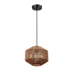 Lotus 1-Light Pendant Lighting With Natural Twine Shade - Globe Electric