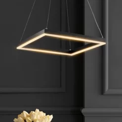 15.75" LED Nero Square Contemporary Metal Pendant Black - JONATHAN Y