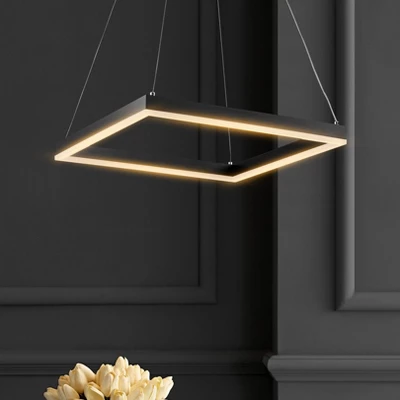 15.75" LED Nero Square Contemporary Metal Pendant Black - JONATHAN Y