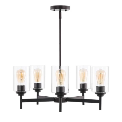 24" LED 5-Light Orpheus Industrial Iron Cylinder Chandelier Oil Rubbed Bronze/Clear - JONATHAN Y - Image 2