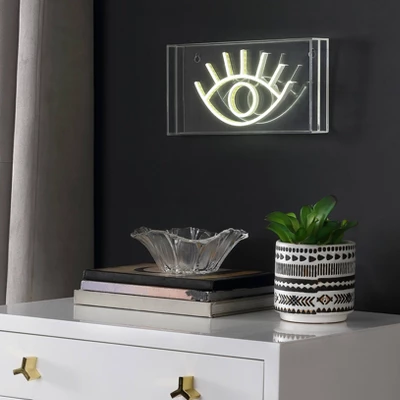 11.8" Eye Contemporary Glam Acrylic Box Pendant Neon Yellow (Includes LED Light Bulb) - JONATHAN Y - Image 2