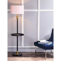 61" Metal Evans End Table Floor Lamp (Includes LED Light Bulb) Black - JONATHAN Y