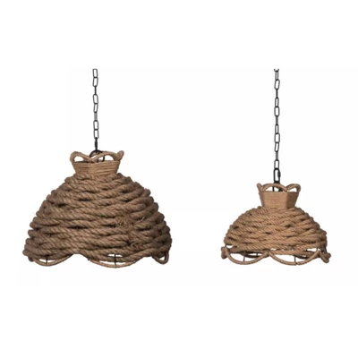 Set Of 2 Rope Woven Chandeliers Natural - A&B Home