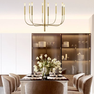 27.25" 8-Light Amoros Modern Mid-Century Iron LED Chandelier Gold Painting - JONATHAN Y - Image 4