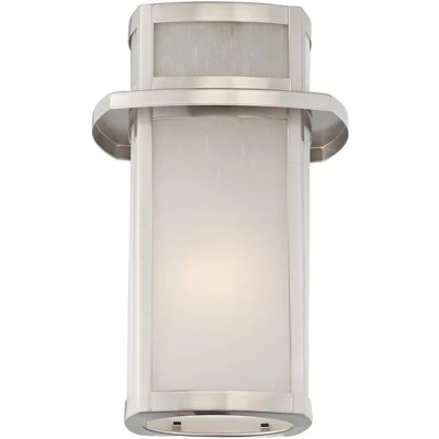 Possini Euro Design Delevan Modern Outdoor Wall Lights Fixture Set Of 2 Brushed Nickel 11 1/4" Frosted Seedy Glass For Post Exterior Barn Deck House - Image 2