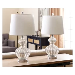 (Set Of 2) Soley Glass Table Lamp Silver - Abbyson Living