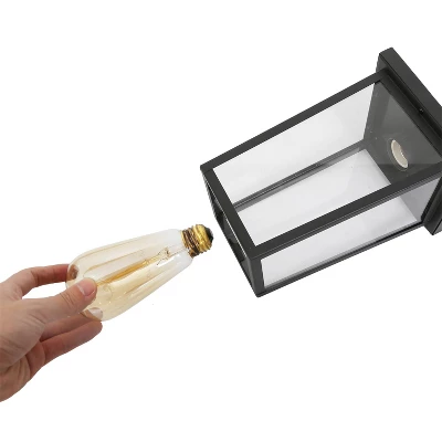 13" Metal/Glass Square Cage Modern Outdoor Pendant Light Black - LNC - Image 7