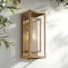 Possini Euro Design Modern Outdoor Wall Light Fixture Brass 16 1/4" Clear Glass Panel For Exterior Barn Deck House Porch Yard Patio Outside Garage