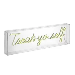 20" Treat Yo Self Contemporary Glam Acrylic Box Pendant (Includes LED Light Bulb) Neon Yellow - JONATHAN Y