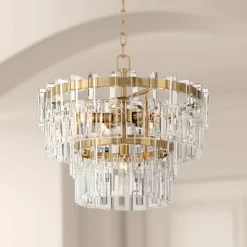 Vienna Full Spectrum Luxum Burnished Brass Chandelier 18 3/4" Wide Modern Tiered Crystal 6-Light Fixture For Dining Room House Foyer Kitchen Island
