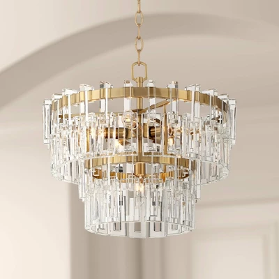Vienna Full Spectrum Luxum Burnished Brass Chandelier 18 3/4" Wide Modern Tiered Crystal 6-Light Fixture For Dining Room House Foyer Kitchen Island