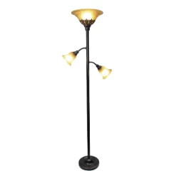 3 Light Restoration Floor Lamp With Scalloped Glass Shade Brown - Elegant Designs