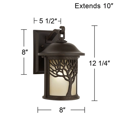 John Timberland Mission Outdoor Wall Light Fixture Bronze Tree Motif 12 1/4" Amber Glass Lantern For Exterior House Porch Patio - Image 8