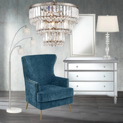 Vienna Full Spectrum Magnificence Satin Nickel Chandelier 14 1/4" Wide Modern Faceted Crystal Glass 7-Light LED Fixture For Dining Room House Kitchen - Image 6