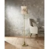 360 Lighting Traditional Swing Arm Floor Lamp Adjustable Height 70" Tall Antique Brass Almond Flower Linen Drum Shade Living Room Bedroom