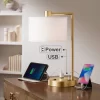 360 Lighting Colby Modern Desk Lamp 21" High Antique Gold With USB And AC Power Outlet In Base White Linen Drum Shade For Bedroom Living Room Desk