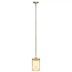 1-Light 9.25" Modern Farmhouse Adjustable Hanging Cylindrical Clear Glass Pendant Fixture With Metal Accent - Lalia Home