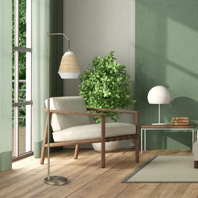 66" Lucia Brass Metal And Rattan Coastal Floor Lamp - River Of Goods - Image 6