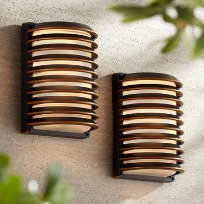 John Timberland Modern Industrial Outdoor Wall Lights Fixtures Set Of 2 Rubbed Bronze 10" Frosted Glass For Exterior House Porch