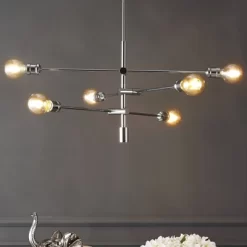36" 6-Light Atlas Modern Vintage Iron Arm-Adjustable LED Chandelier Chrome - JONATHAN Y