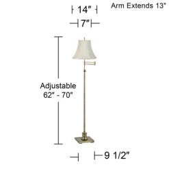 360 Lighting Traditional Swing Arm Floor Lamp 70" Tall Antique Brass Imperial Creme Fabric Bell Shade For Living Room Reading Bedroom