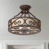 John Timberland Natural Mica Rustic Ceiling Light Semi Flush Mount Fixture 15" Wide Deep Walnut Scroll 3-Light Drum Shade For Bedroom Living Room Home