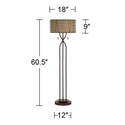 Franklin Iron Works Marlowe Rustic Farmhouse Floor Lamp 60 1/2" Tall Bronze Metal Oster Woven Burlap Fabric Inner Drum Shade For Living Room Bedroom - Image 7