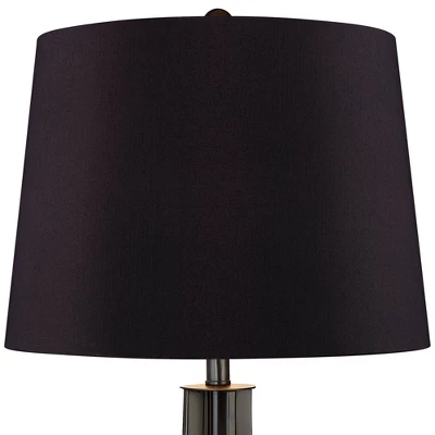 360 Lighting Heather Modern Industrial Table Lamps 25 3/4" High Set Of 2 Dark Iron With USB Charging Port Black Faux Silk Drum Shade For Bedroom Desk - Image 3
