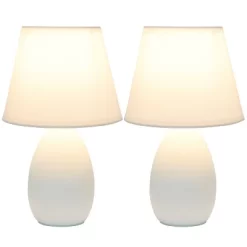 9.45" 2pk Petite Ceramic Oblong Bedside Table Desk Lamps With Matching Tapered Drum Shade Off-White - Creekwood Home