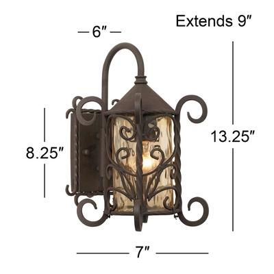 John Timberland Casa Seville Vintage Rustic Outdoor Wall Light Fixture Dark Walnut Scroll 13 1/4" Champagne Hammered Glass For Post Exterior Barn Deck - Image 5