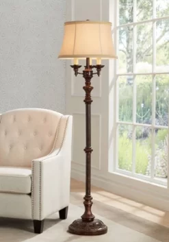 Barnes And Ivy Traditional Floor Lamp Candelabra Style 4-Light 64.5" Tall Italian Bronze Bell Shade For Living Room Reading Bedroom
