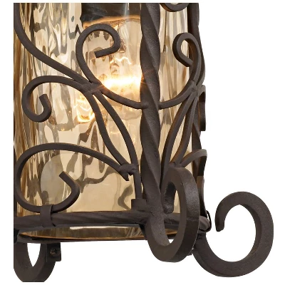 John Timberland Casa Seville Vintage Rustic Outdoor Wall Light Fixture Dark Walnut Scroll 13 1/4" Champagne Hammered Glass For Post Exterior Barn Deck - Image 4