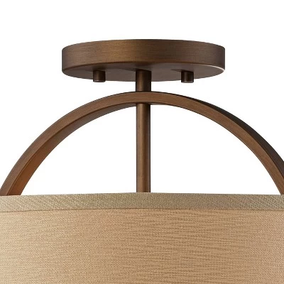 Possini Euro Design Halsted Modern Ceiling Light Semi Flush Mount Fixture 15" Wide Brushed Bronze 2-Light Oatmeal Linen Drum For Bedroom Living Room - Image 3