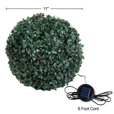 Solar Powered LED Faux Topiary Ball Pair Set Of 2 Pre-lit Artificial Boxwood Balls With Rechargeable Battery Outdoor Greenery Decor By Pure Garden
