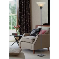 70" 3-way Metal Torchiere Floor Lamp With Glass Shade Dark Bronze - Cal Lighting